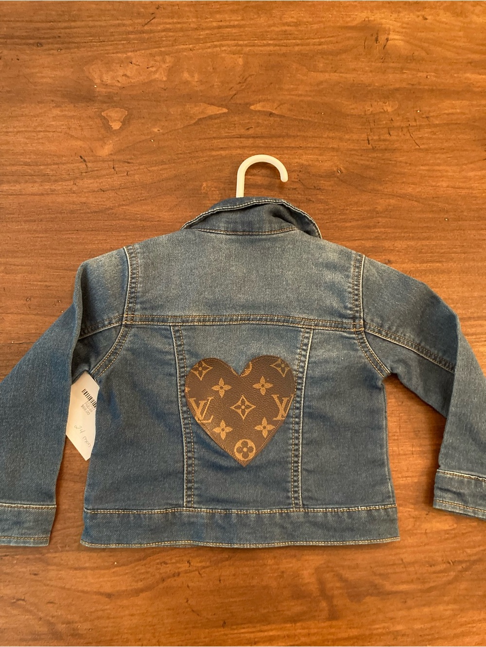 Designer-Inspired Blue Denim Kids Jacket with Brown Heart Patch